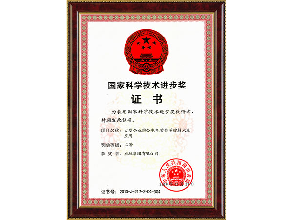 国家科学手艺前进奖（大型企业综合电气节能要害手艺及应用二等奖）